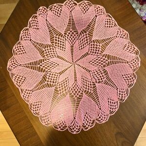 Vintage Hand Crocheted Pink Doily, 31" Diameter